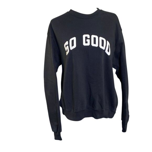 Good American So Good Black Cotton Fleece Boyfriend Oversized Sweatshirt 1 Small - Picture 1 of 6